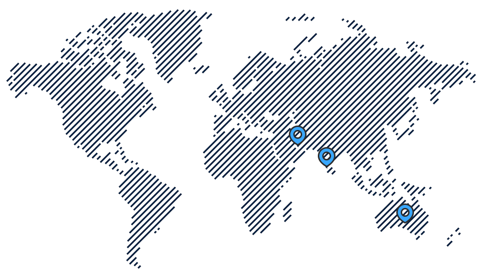 World map highlighting global client reach